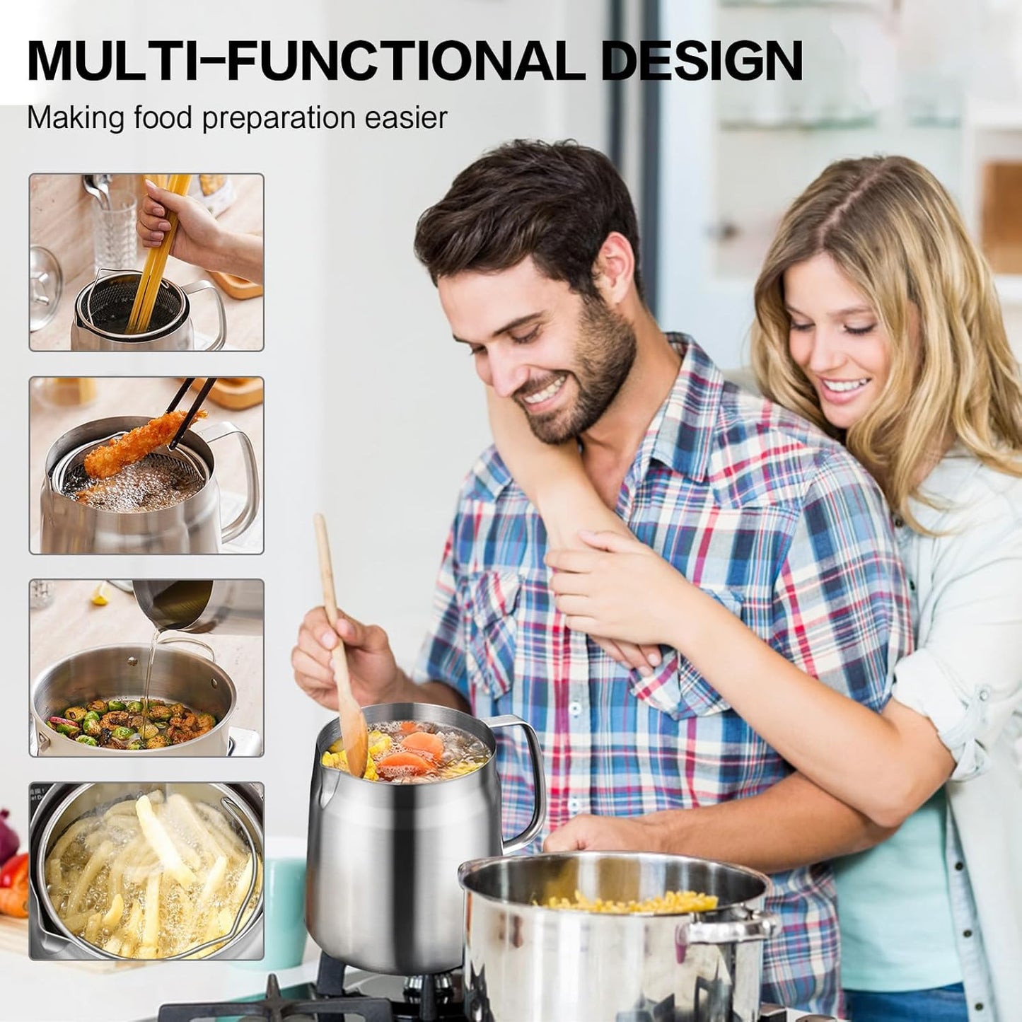 68oz/2L 2-in-1 Stainless Steel Oil Strainer Pot with Frying Basket, Seal Lid - Heavy Duty Cooking Oil Filter Vessel for Kitchen/Camping