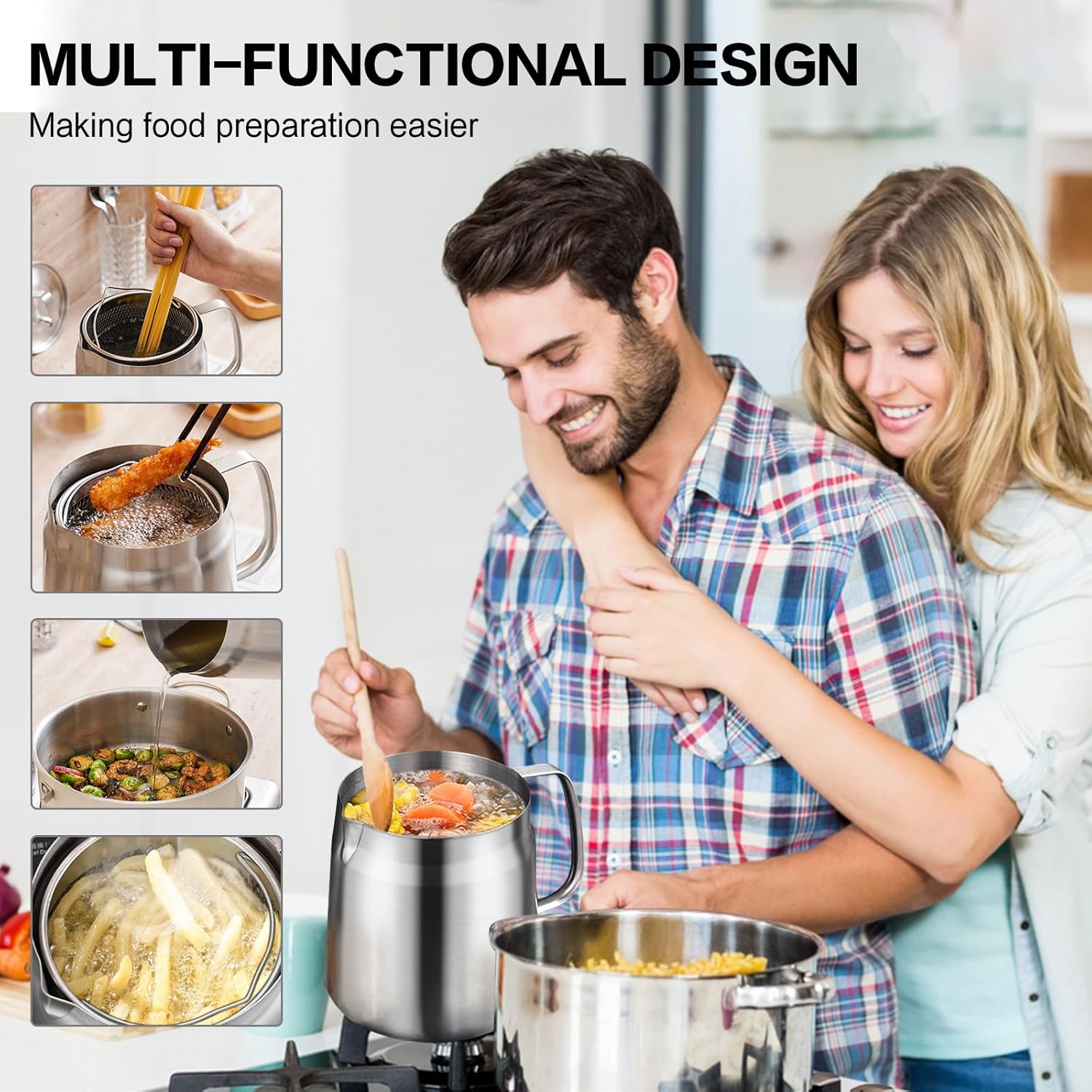 68oz/2L 2-in-1 Stainless Steel Oil Strainer Pot with Frying Basket, Seal Lid - Heavy Duty Cooking Oil Filter Vessel for Kitchen/Camping