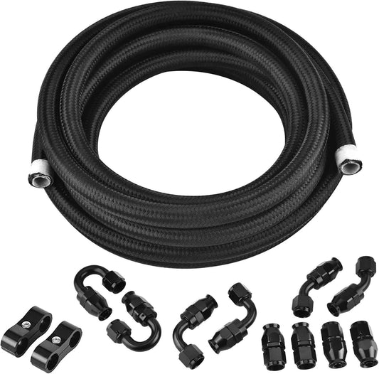 6AN PTFE Fuel Line Kit with AN6 E85 Nylon Braided Fuel Hose - 16FT (5/16 Inch ID) by EVIL ENERGY