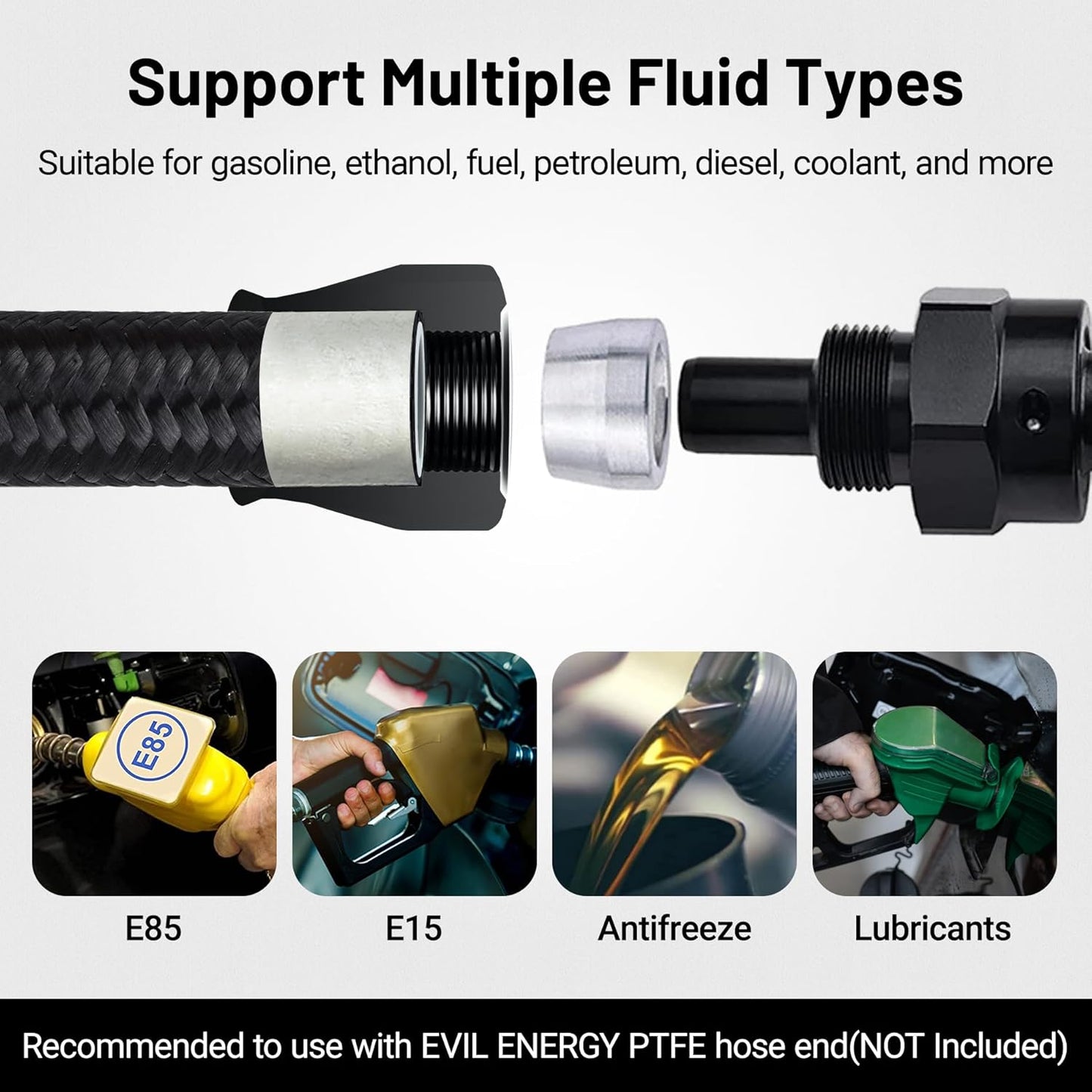 6AN PTFE Fuel Line Kit with AN6 E85 Nylon Braided Fuel Hose - 16FT (5/16 Inch ID) by EVIL ENERGY