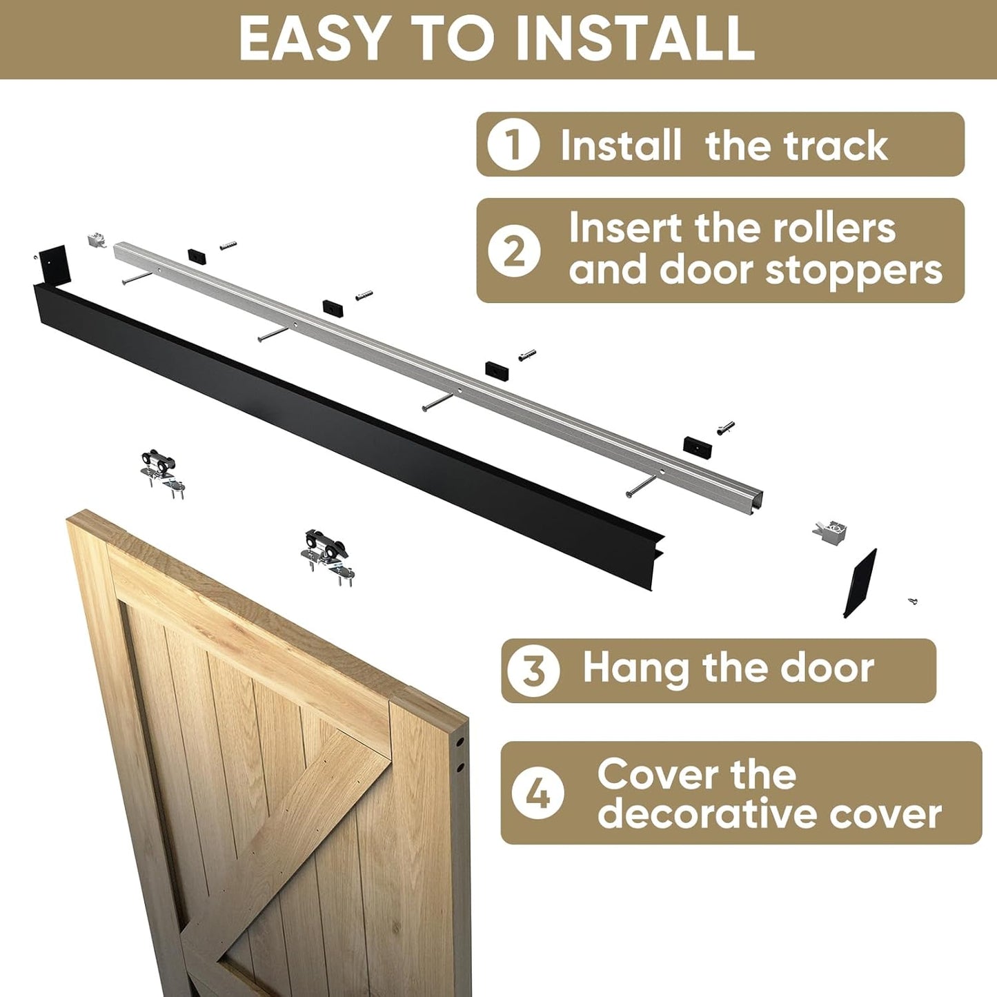 6FT Barn Door Hardware Kit, Black Aluminium Alloy Box Rail Sliding Door Track for Classic Modern Interior Single Wooden Door by JUBEST - WildKart