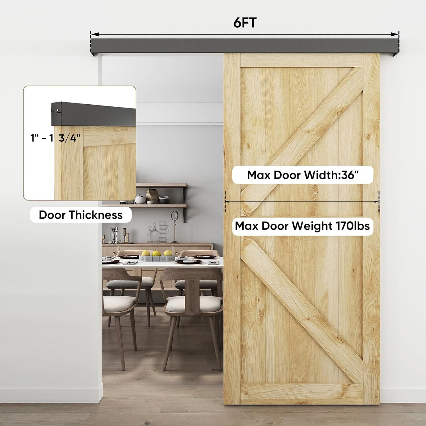 6FT Barn Door Hardware Kit, Black Aluminium Alloy Box Rail Sliding Door Track for Classic Modern Interior Single Wooden Door by JUBEST - WildKart