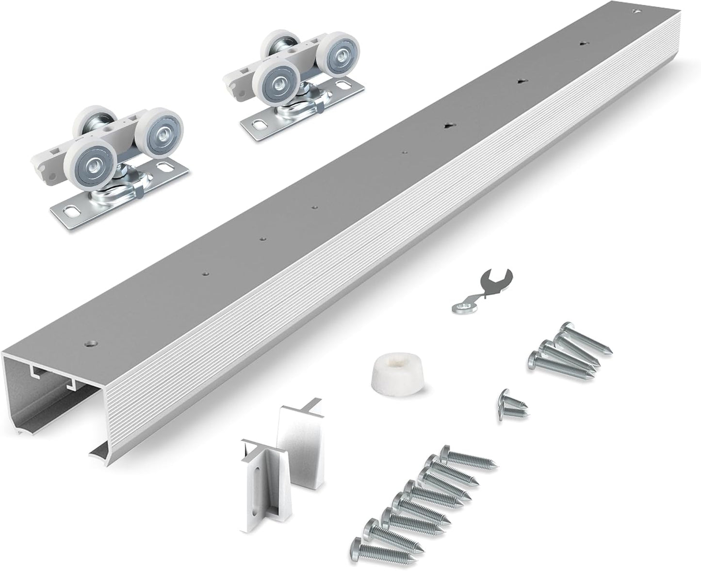 6FT Barnsmith Pocket Door Kit with Durable Track and White Rollers - Easy Installation for 24"-36" Wide Doors