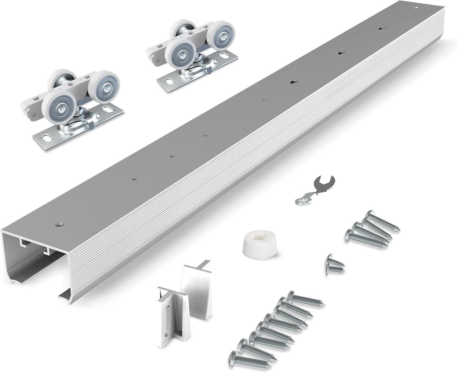 6FT Barnsmith Pocket Door Kit with Durable Track and White Rollers - Easy Installation for 24"-36" Wide Doors