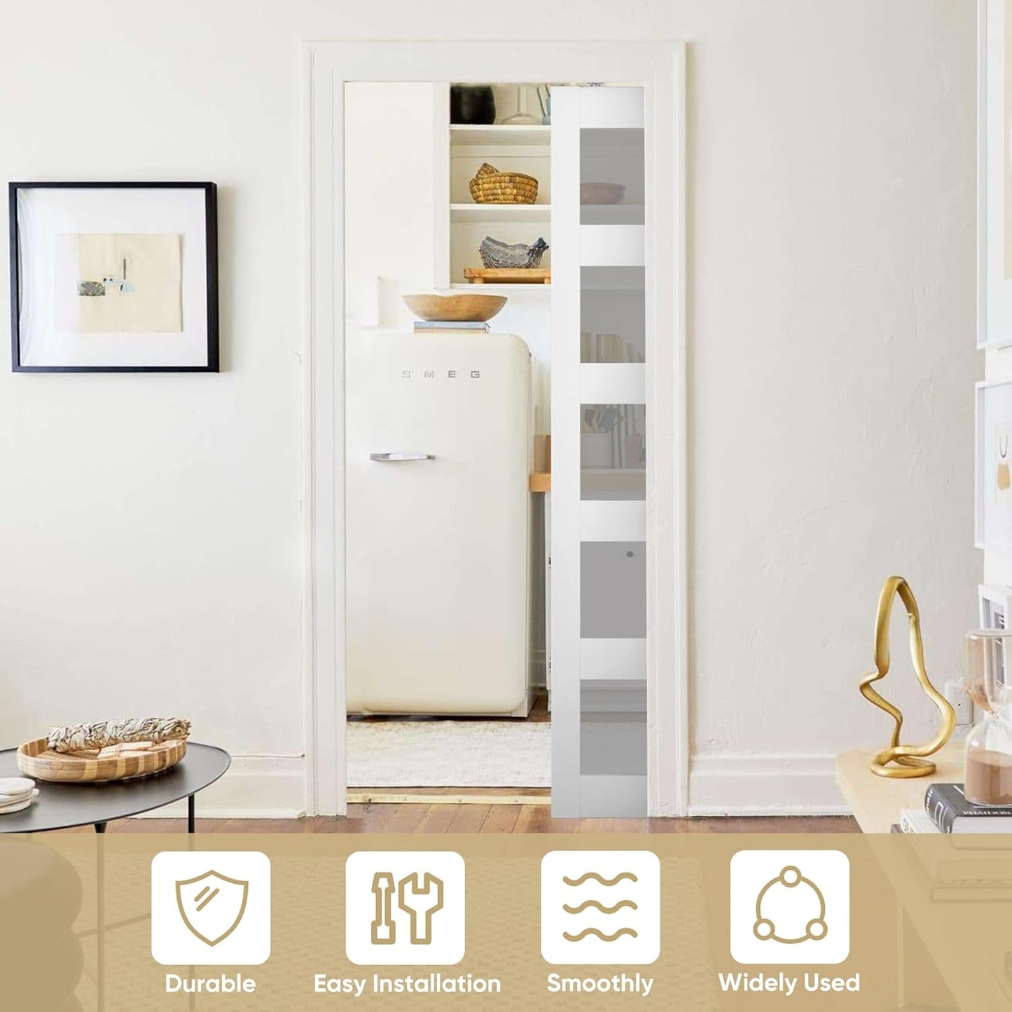 6FT Barnsmith Pocket Door Kit with Durable Track and White Rollers - Easy Installation for 24"-36" Wide Doors