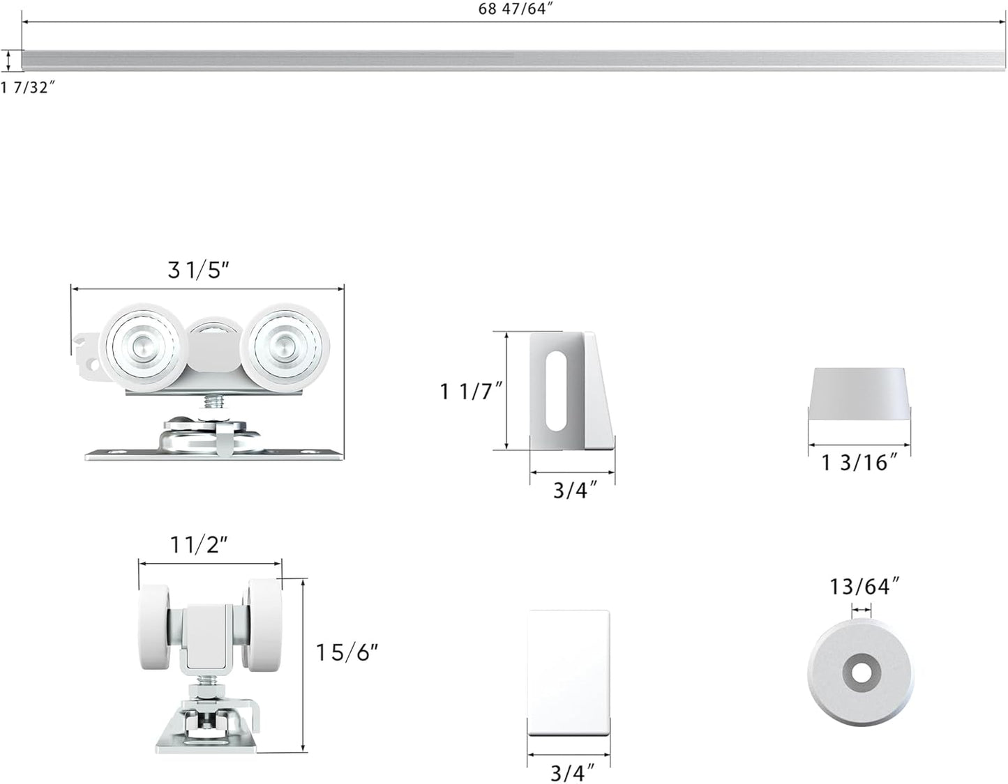 6FT Barnsmith Pocket Door Kit with Durable Track and White Rollers - Easy Installation for 24"-36" Wide Doors