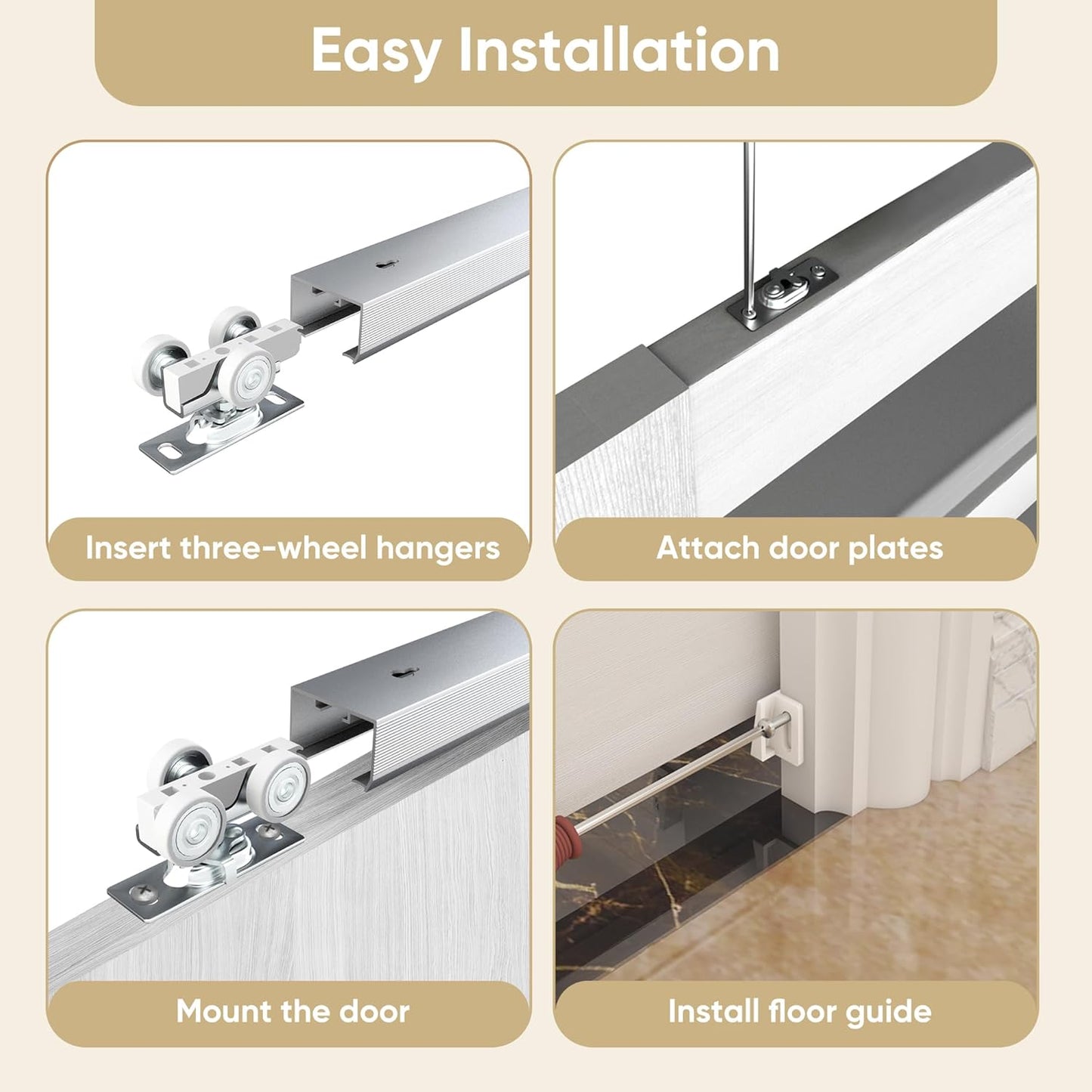 6FT Barnsmith Pocket Door Kit with Durable Track and White Rollers - Easy Installation for 24"-36" Wide Doors
