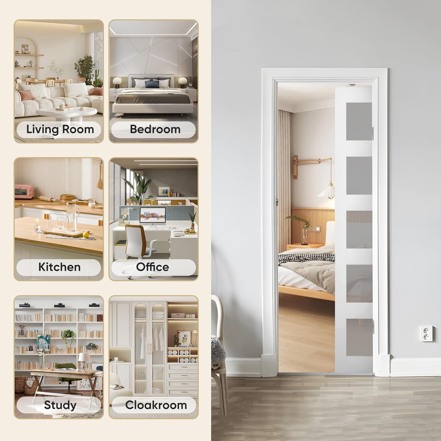 6FT Barnsmith Pocket Door Kit with Durable Track and White Rollers - Easy Installation for 24"-36" Wide Doors