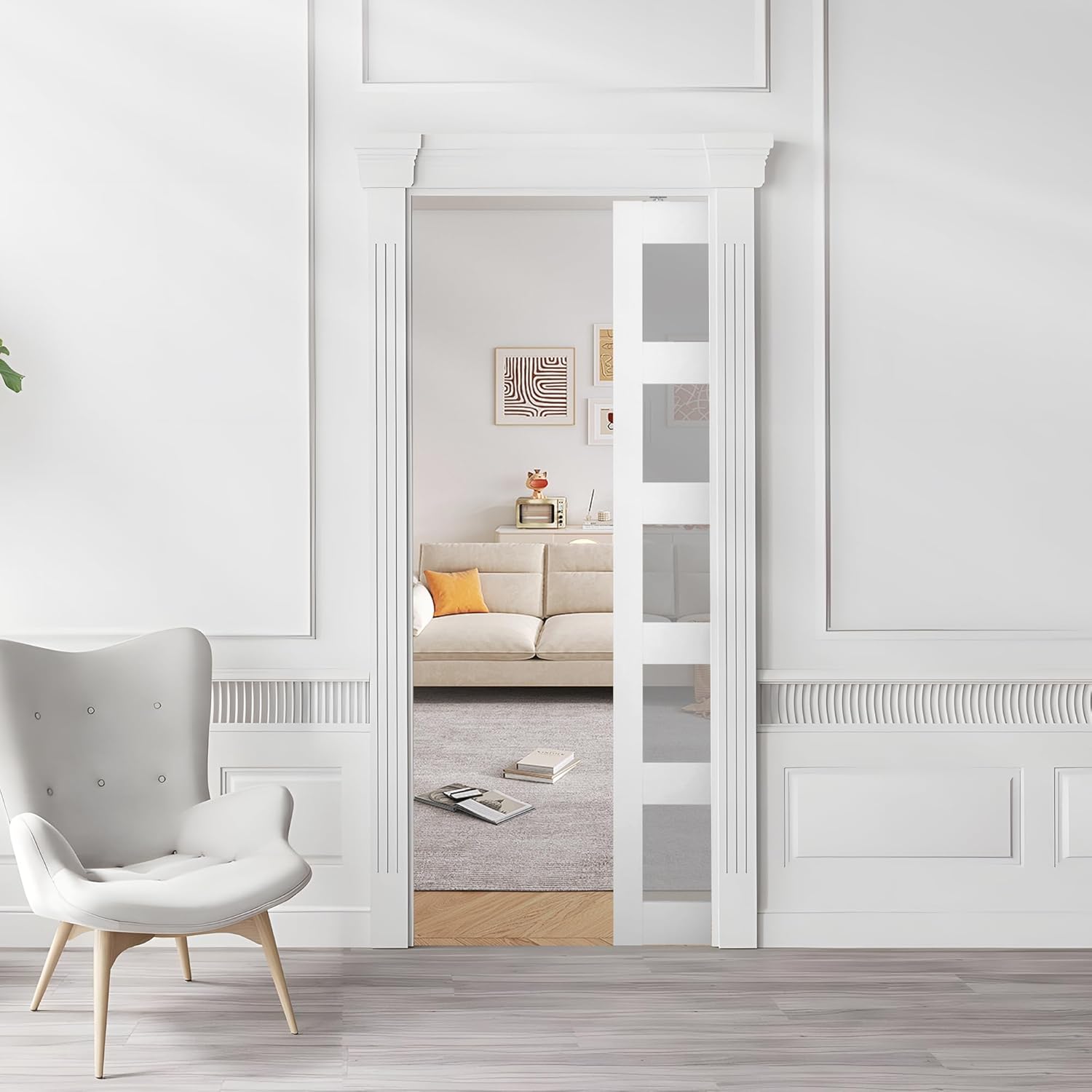 6FT Barnsmith Pocket Door Kit with Durable Track and White Rollers - Easy Installation for 24"-36" Wide Doors