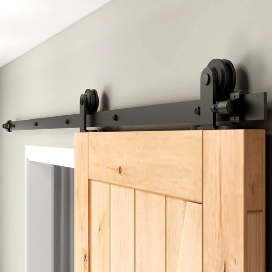 6FT CCJH Sliding Barn Door Hardware Kit for 36" Single Door Panel - Heavy Duty, Smooth & Quiet Operation, Easy Installation - T-Shaped Black Style - WildKart