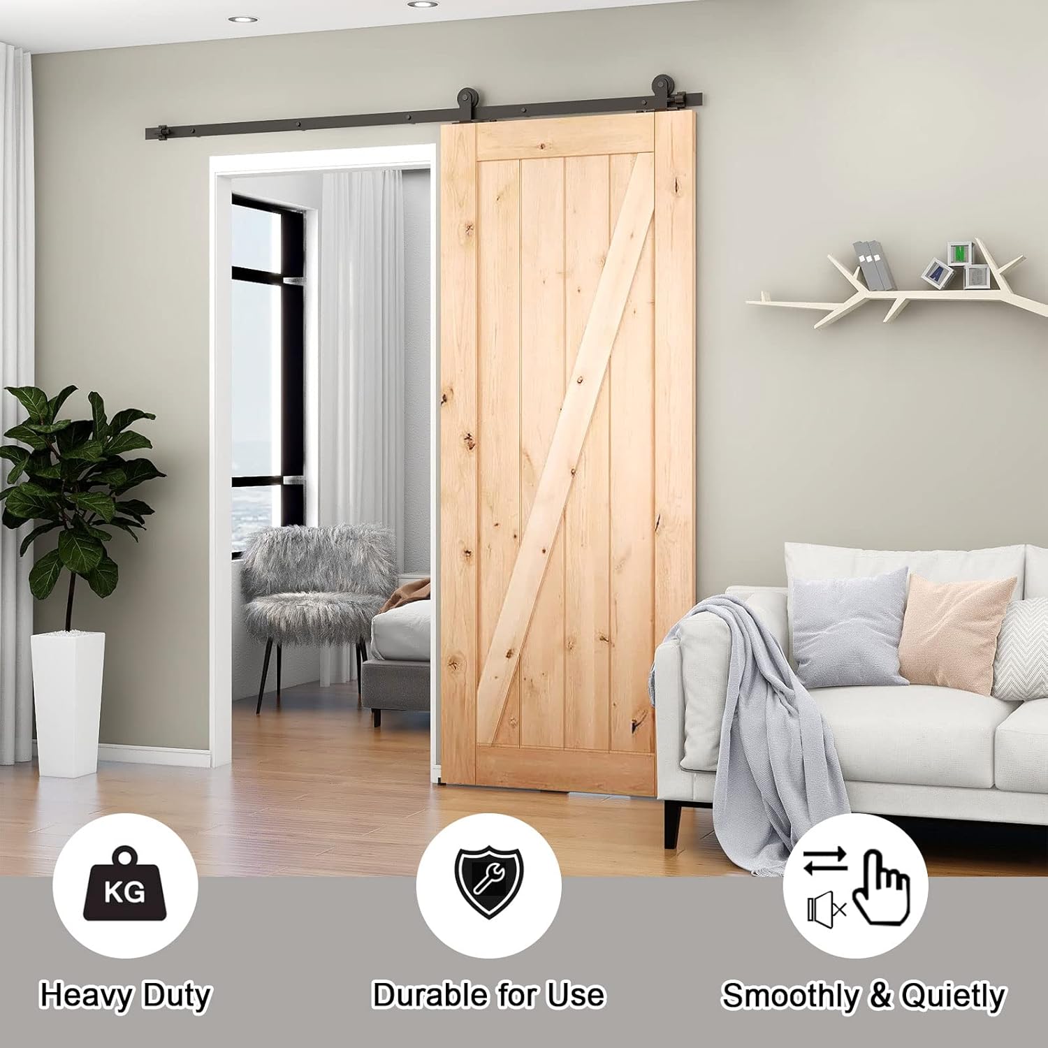 6FT CCJH Sliding Barn Door Hardware Kit for 36" Single Door Panel - Heavy Duty, Smooth & Quiet Operation, Easy Installation - T-Shaped Black Style - WildKart