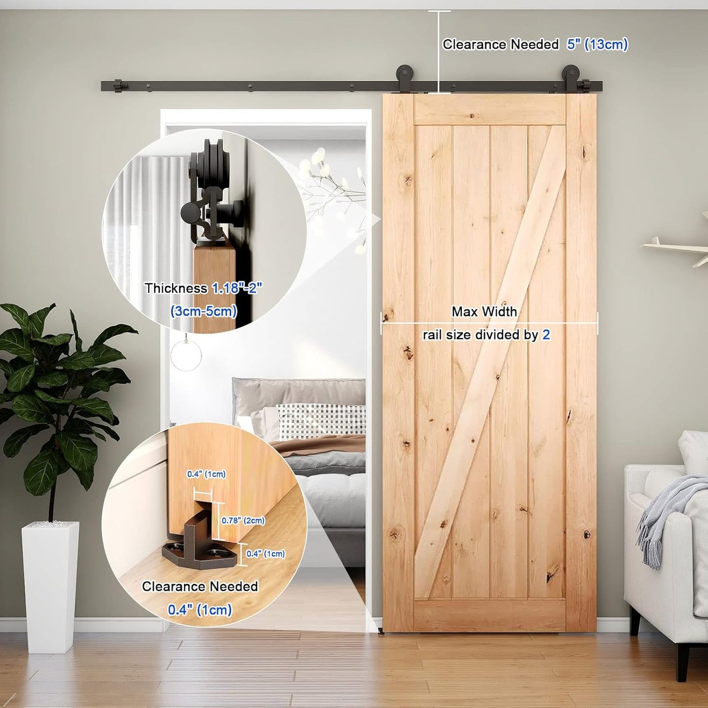 6FT CCJH Sliding Barn Door Hardware Kit for 36" Single Door Panel - Heavy Duty, Smooth & Quiet Operation, Easy Installation - T-Shaped Black Style - WildKart