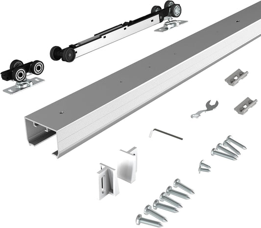 6FT Commercial Grade Pocket Door Hardware and Track Set with Soft Close Mechanism - Fits 24"-36" Wide Doors - Durable, Smooth, and Easy to Install