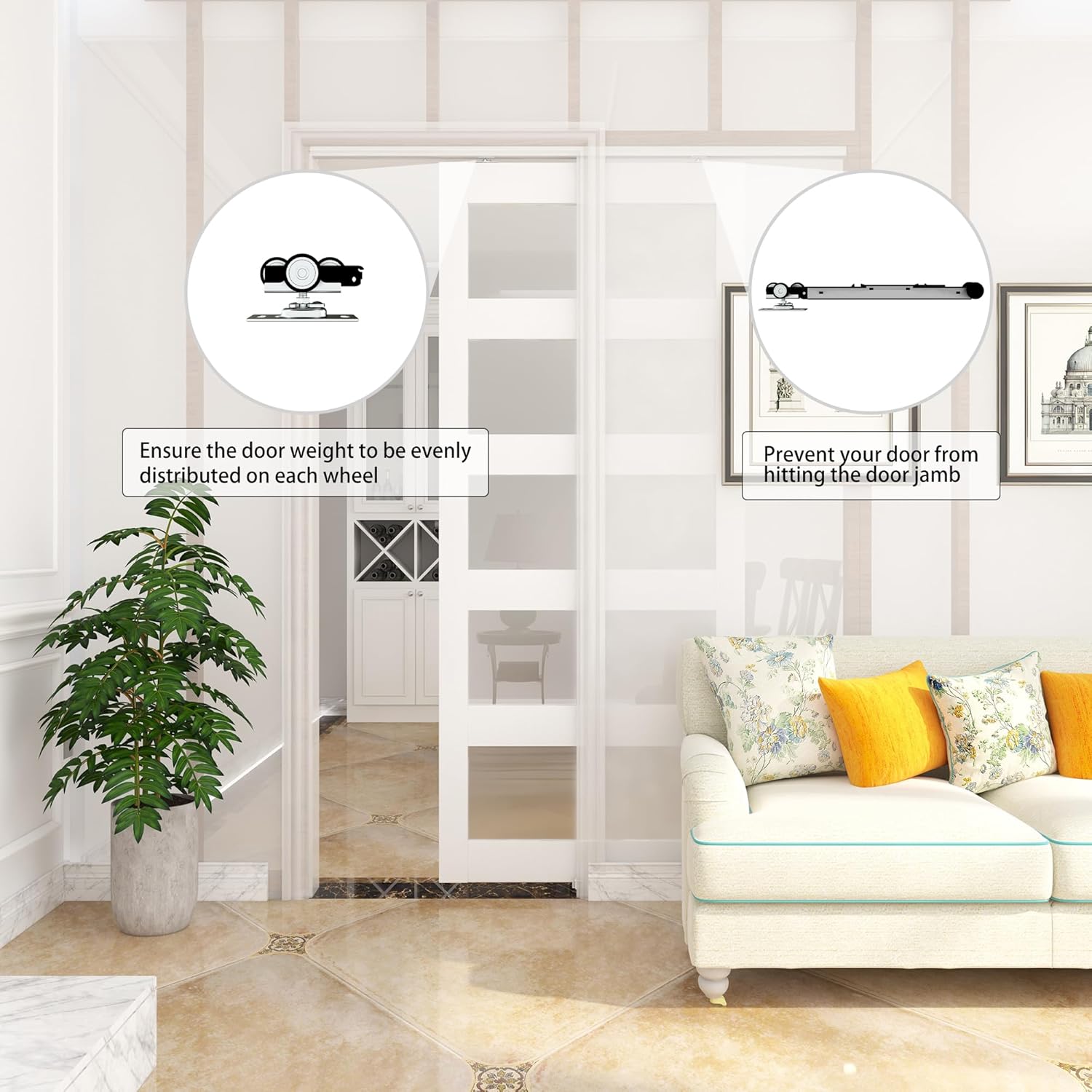 6FT Commercial Grade Pocket Door Hardware and Track Set with Soft Close Mechanism - Fits 24"-36" Wide Doors - Durable, Smooth, and Easy to Install