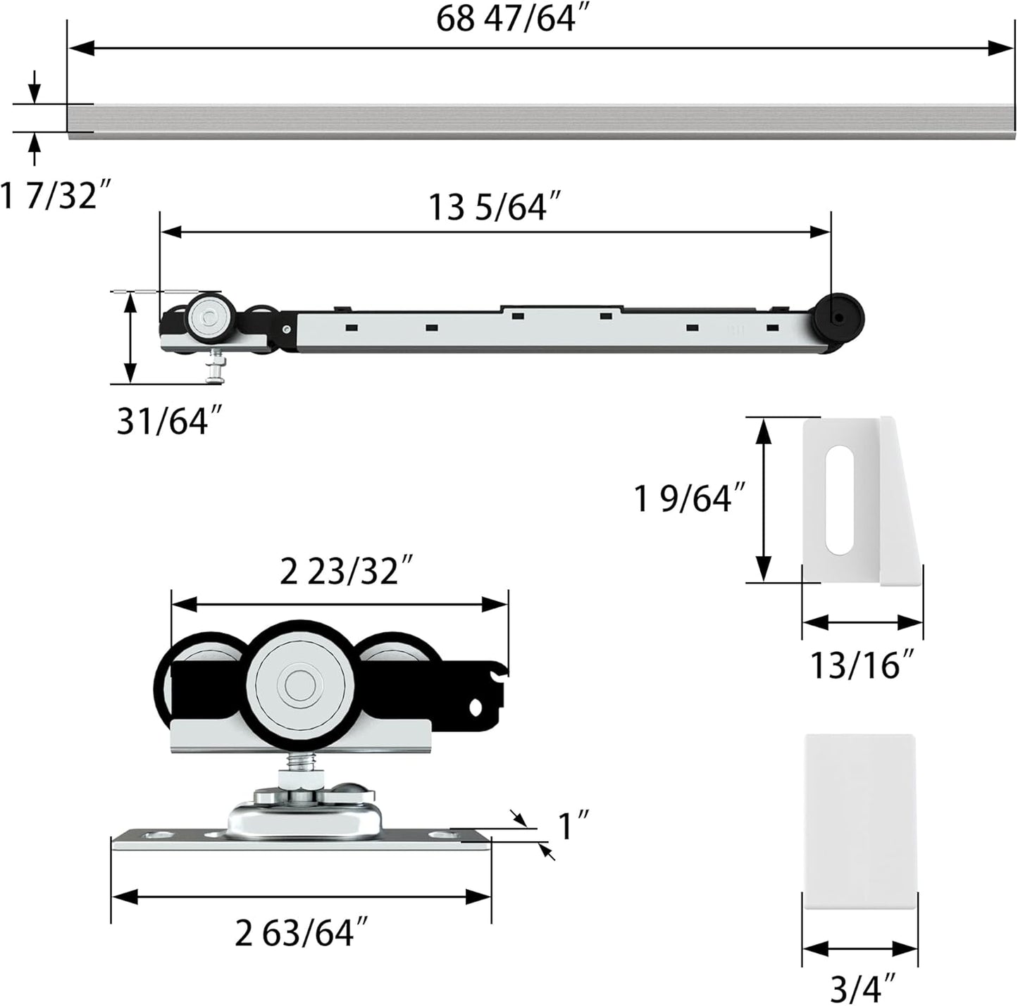 6FT Commercial Grade Pocket Door Hardware and Track Set with Soft Close Mechanism - Fits 24"-36" Wide Doors - Durable, Smooth, and Easy to Install