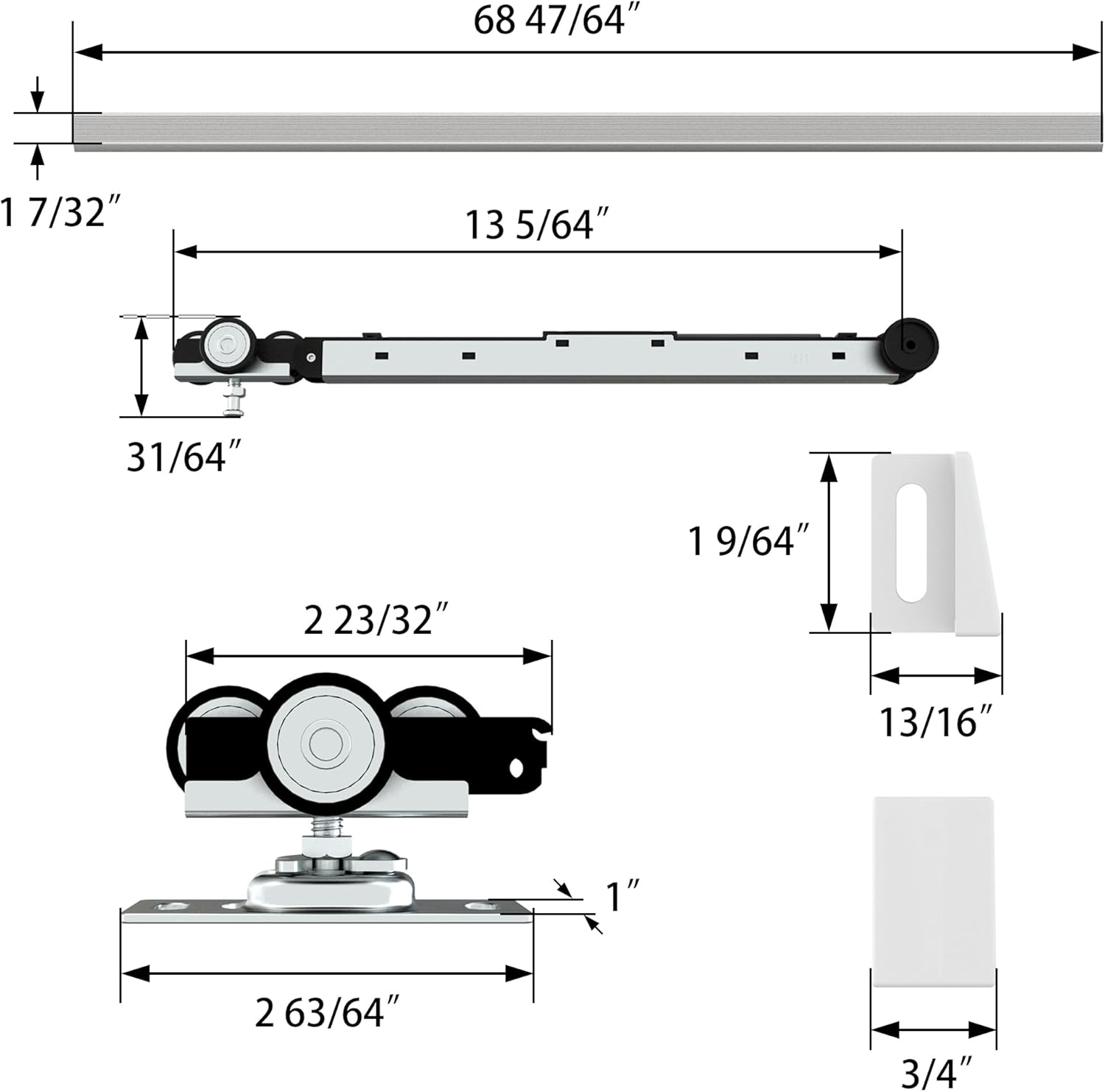 6FT Commercial Grade Pocket Door Hardware and Track Set with Soft Close Mechanism - Fits 24"-36" Wide Doors - Durable, Smooth, and Easy to Install