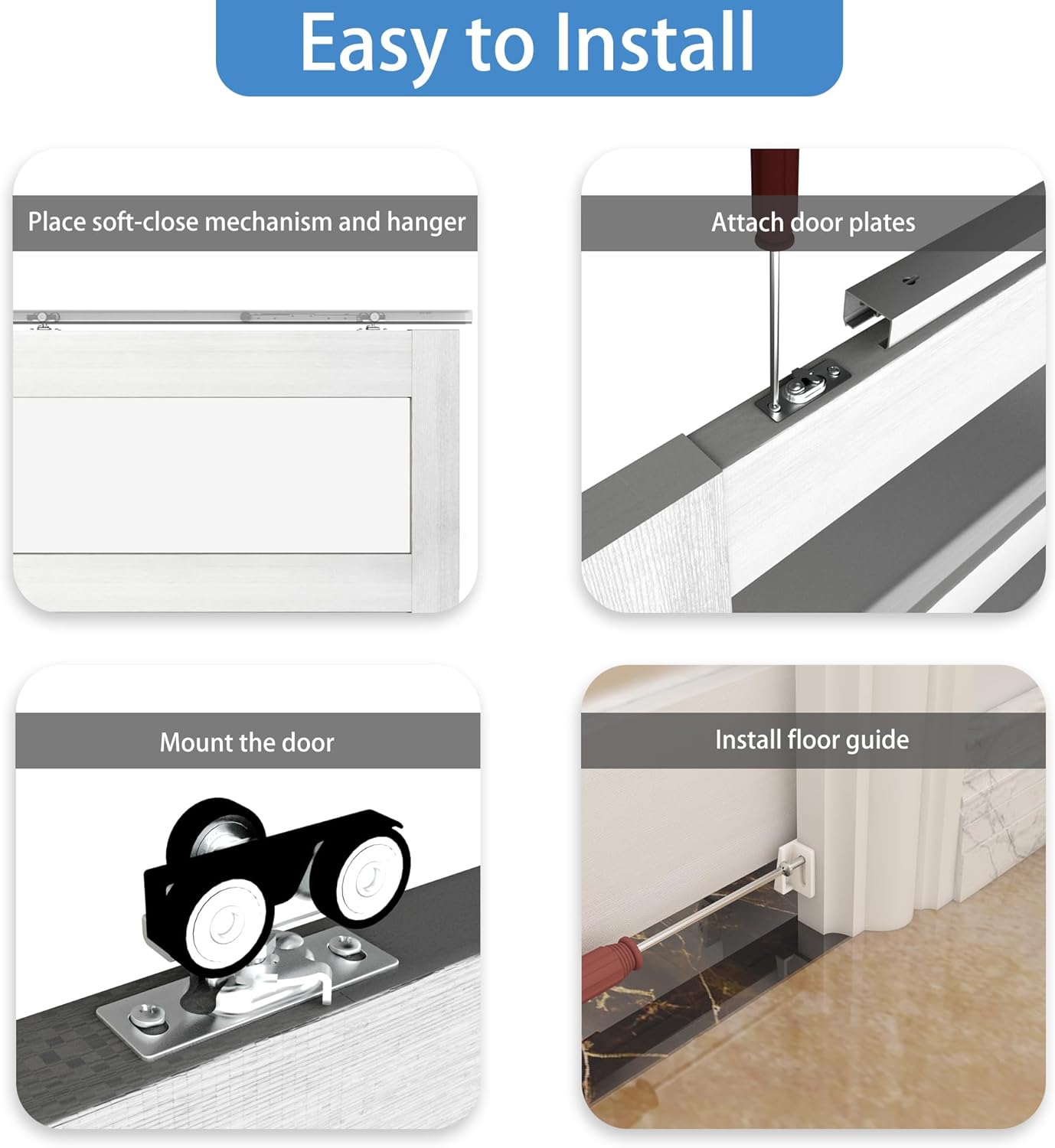 6FT Commercial Grade Pocket Door Hardware and Track Set with Soft Close Mechanism - Fits 24"-36" Wide Doors - Durable, Smooth, and Easy to Install