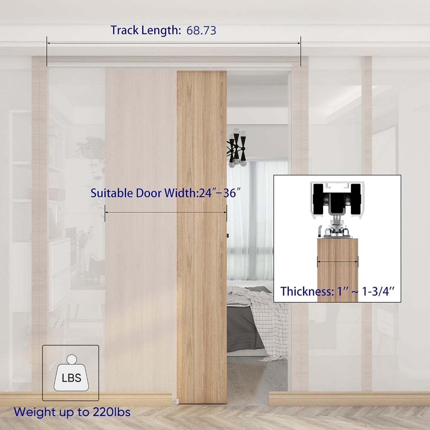 6FT Commercial Grade Sliding Pocket Door Hardware and Track Set - Durable, Smooth, Easy Install - 68.7'' Track Length - WildKart