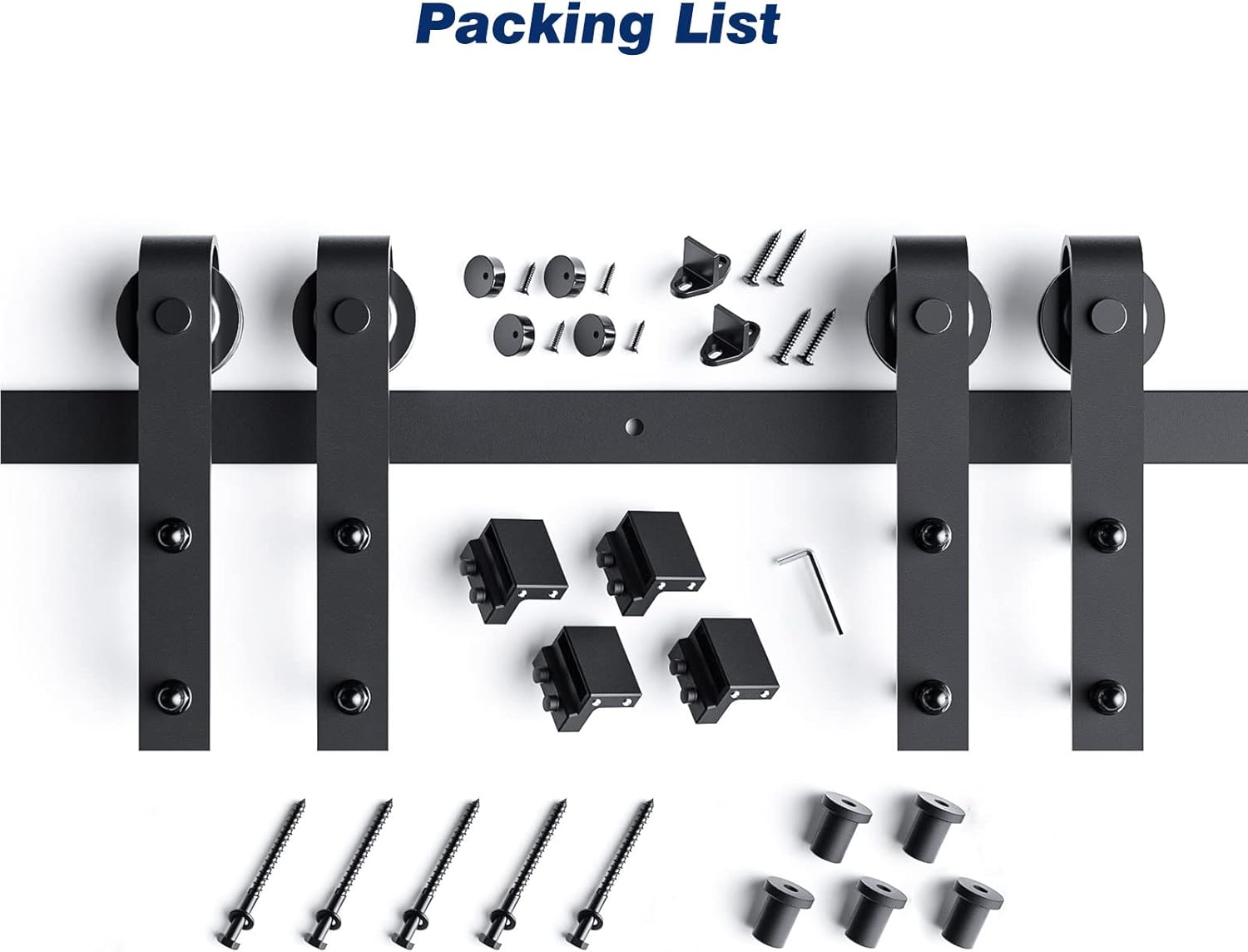 6FT Double Door Sliding Barn Door Hardware Track Kit with J Pulley - Heavy Duty, Smooth and Quiet Operation - Easy Installation for Double 18" Wide Doors