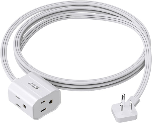 6ft Mini Power Strip with 3 Outlets for Tight Spaces - Flat Plug Extension Cord by SUPERDANNY, Non Surge Protector - White Color for Home and Office Appliances, Travel-Friendly