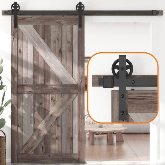 6FT Single Sliding Barn Door Hardware Kit - Smooth, Quiet, Easy Installation - Black (Big Wheel) - 1/4" Thick Material - 4FT-13FT Available
