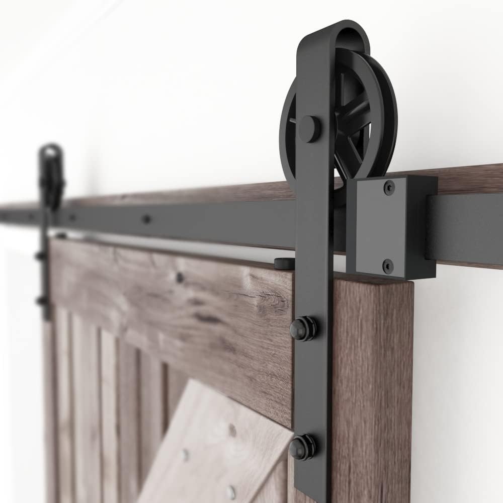 6FT Single Sliding Barn Door Hardware Kit - Smooth, Quiet, Easy Installation - Black (Big Wheel) - 1/4" Thick Material - 4FT-13FT Available