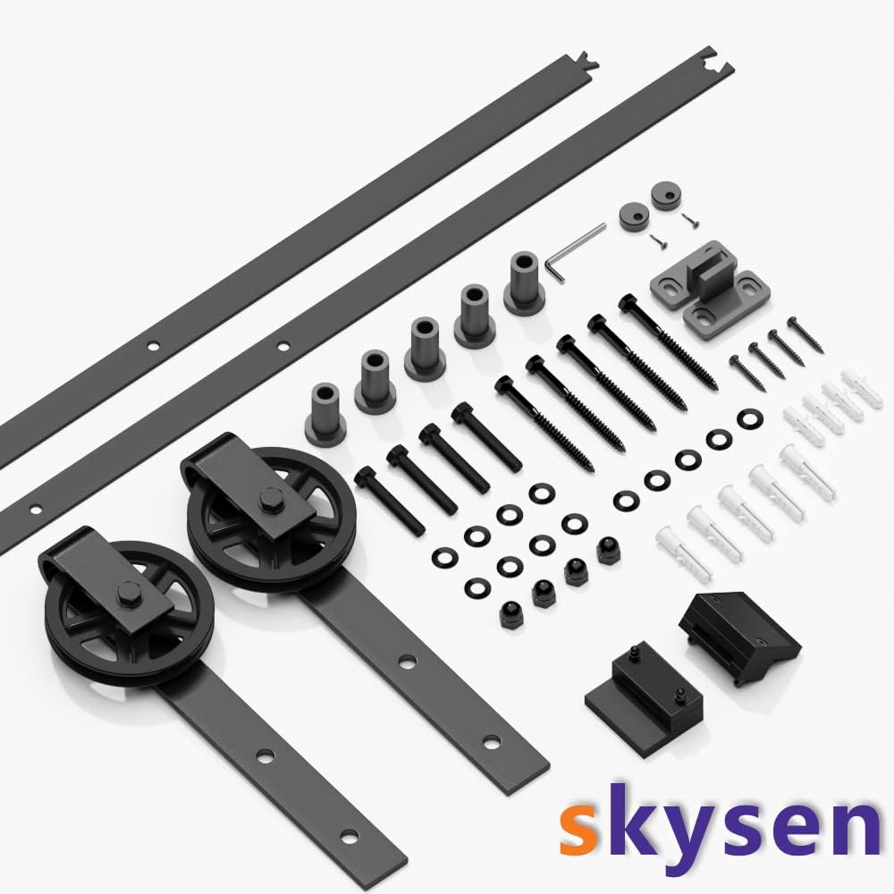 6FT Single Sliding Barn Door Hardware Kit - Smooth, Quiet, Easy Installation - Black (Big Wheel) - 1/4" Thick Material - 4FT-13FT Available