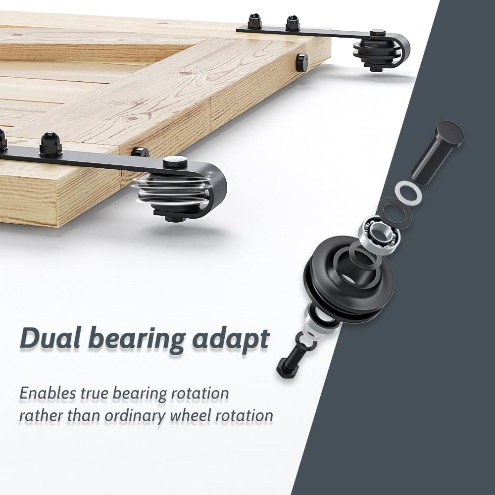 6FT Sliding Barn Door Hardware Kit - Smooth & Quiet Installation - Easy Install Manual - Lite Version - Black - SKYSEN (J-Lite-5) - WildKart