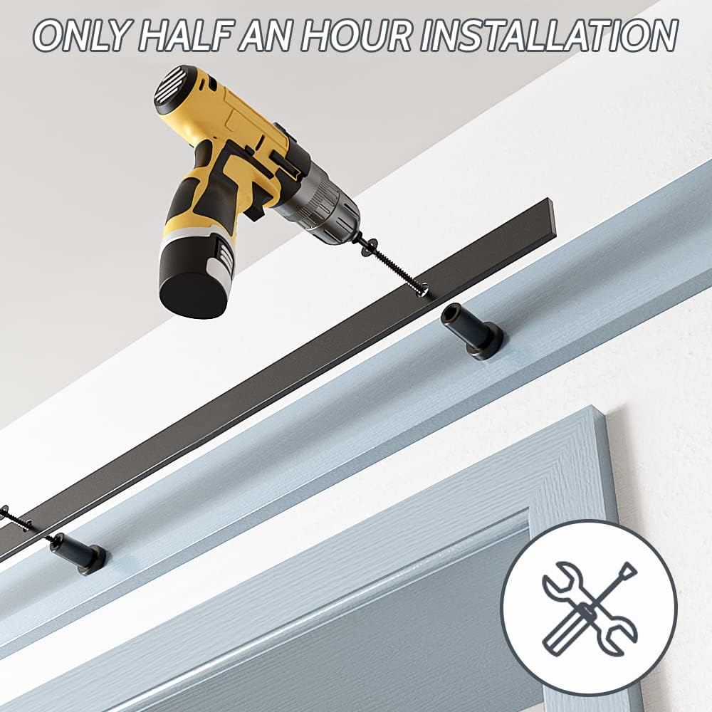 6FT Sliding Barn Door Hardware Kit - Smooth & Quiet Installation - Easy Install Manual - Lite Version - Black - SKYSEN (J-Lite-5) - WildKart