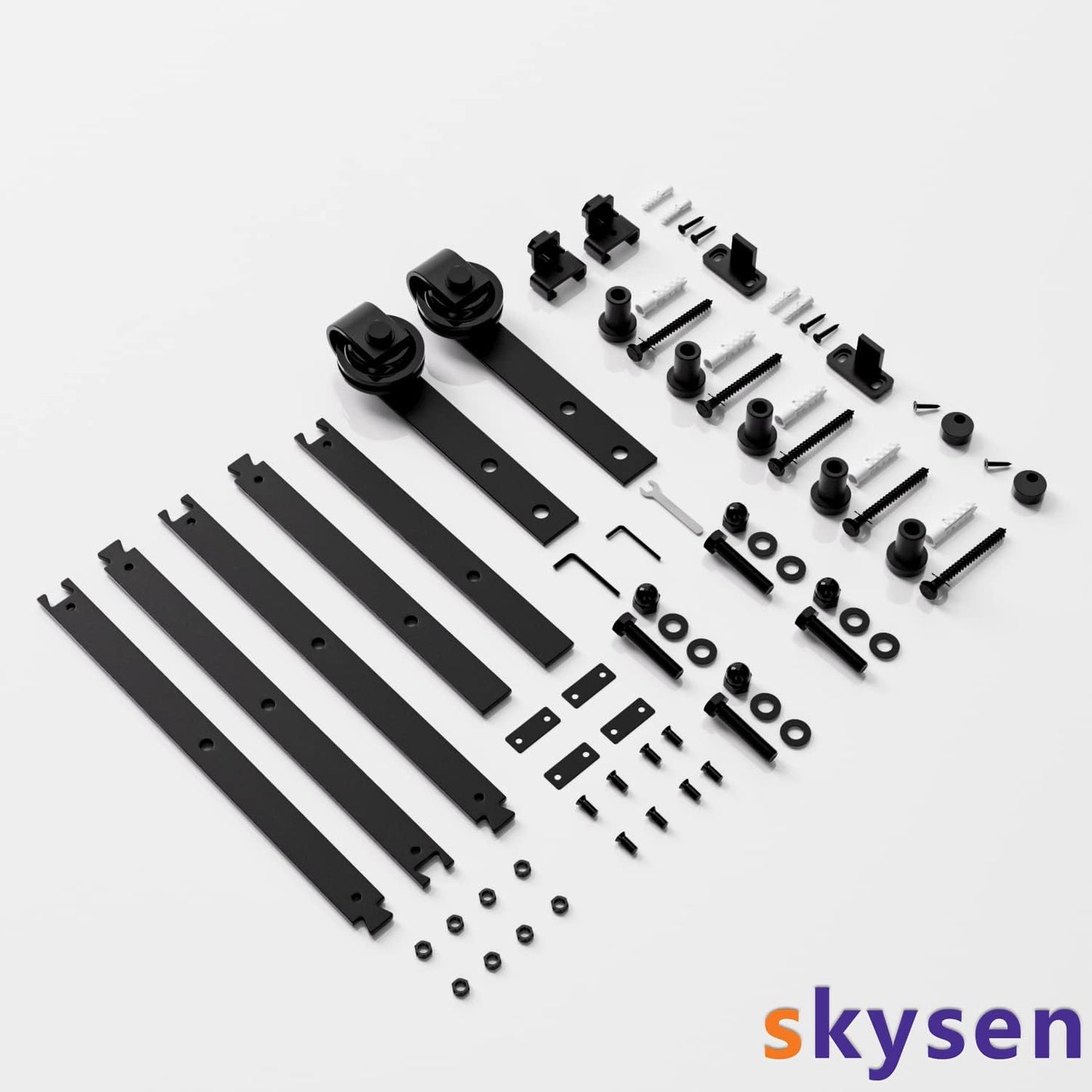 6FT Sliding Barn Door Hardware Kit - Smooth & Quiet Installation - Easy Install Manual - Lite Version - Black - SKYSEN (J-Lite-5) - WildKart