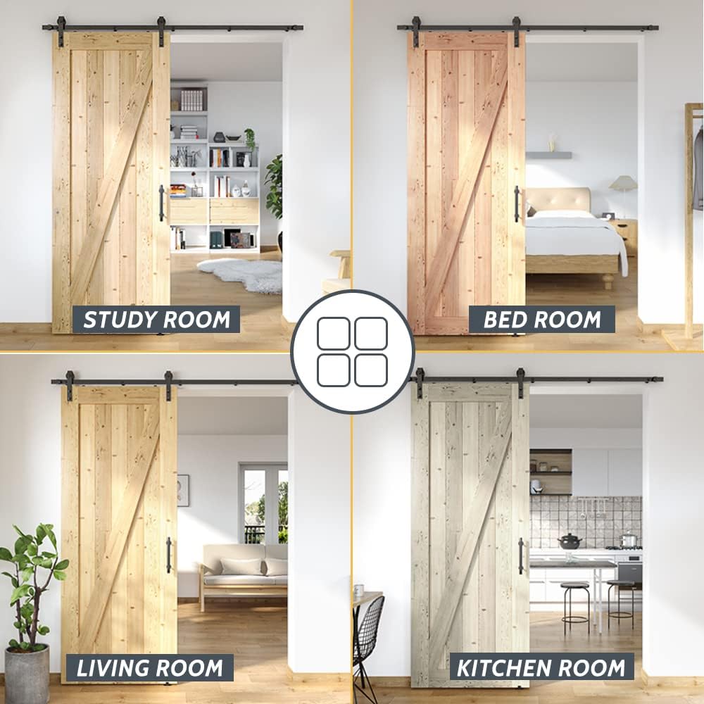 6FT Sliding Barn Door Hardware Kit - Smooth & Quiet Installation - Easy Install Manual - Lite Version - Black - SKYSEN (J-Lite-5) - WildKart