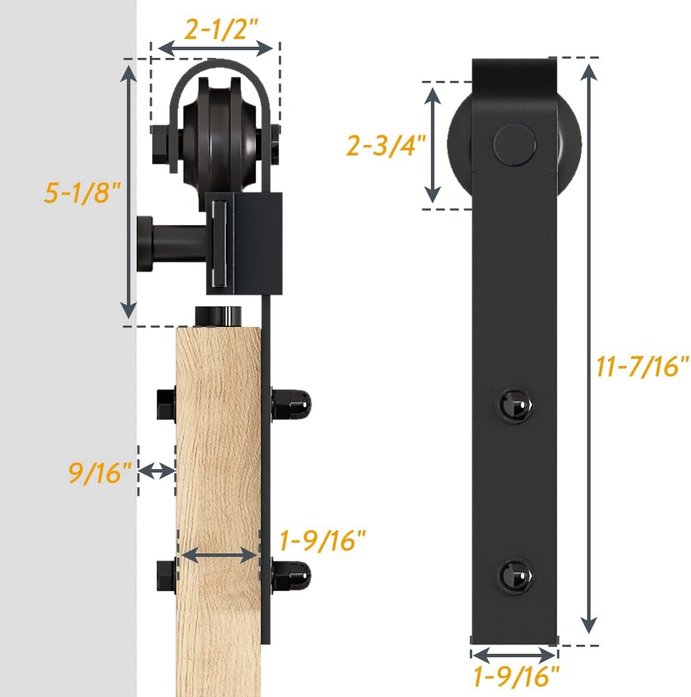 6FT Sliding Barn Door Hardware Kit with Combination Barn Door Track - Easy to Install - Manual Included - Black Finish - 1/4" Thick Material - WildKart