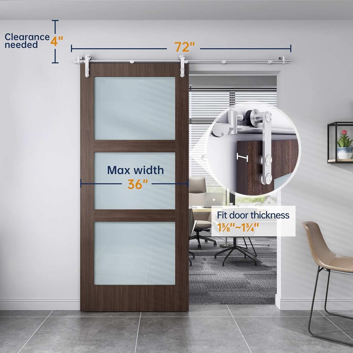 6FT Stainless Steel Sliding Barn Door Hardware Kit - Heavy Duty, Anti-Rust, Smooth Glide, Easy Install - For 30"-36" Single Door - WildKart