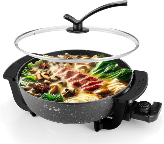 6L Electric Hot Pot Skillet Cooker Non-Stick Shabu Shabu Fondue Chinese Hotpot 110V BPA Free
