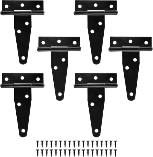 6Pack Heavy Duty Black T-Strap Shed Hinge Set - 3 Inch Barn Door/Gate Strap Hinges for Sheds, Barns, and Fences