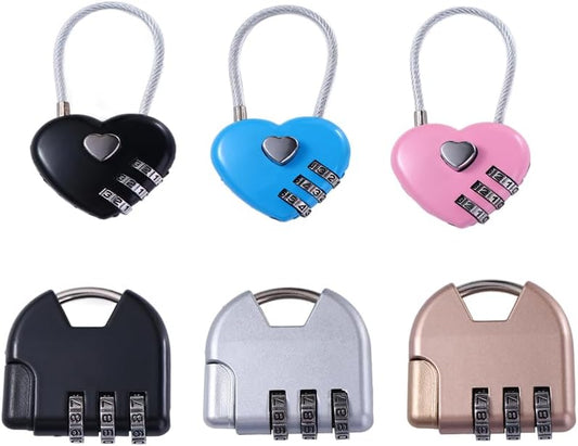 6pcs Heart Shape Padlock Luggage Travel Lock - Love Shape Password Lock for Suitcase - Combination Padlock for Gym Drawer - 3 Dial Digit Password Lock