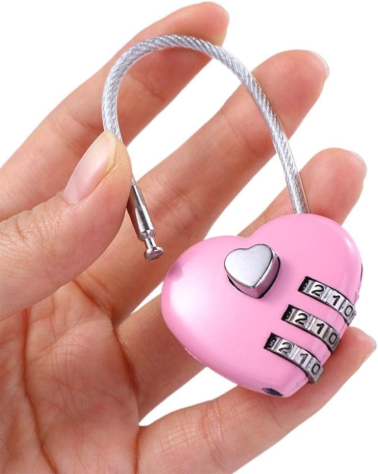 6pcs Heart Shape Padlock Luggage Travel Lock - Love Shape Password Lock for Suitcase - Combination Padlock for Gym Drawer - 3 Dial Digit Password Lock