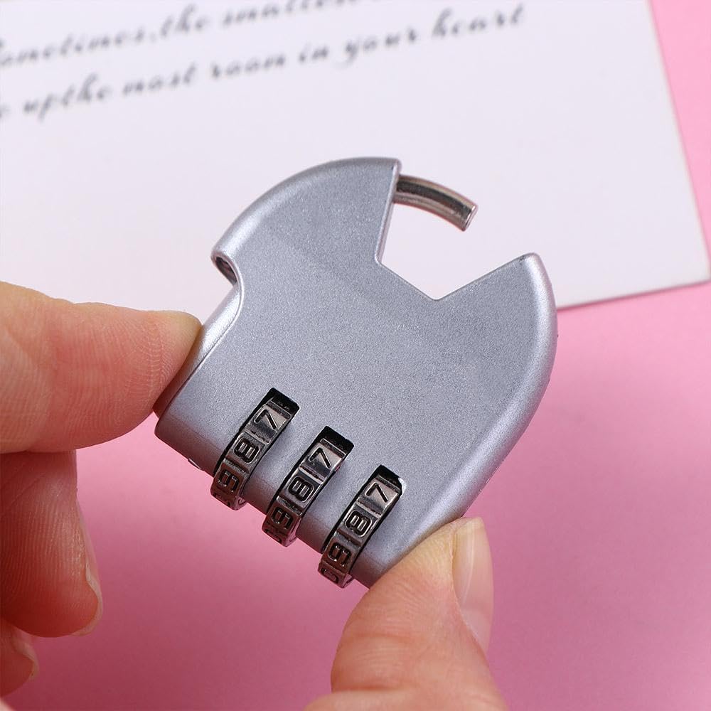 6pcs Heart Shape Padlock Luggage Travel Lock - Love Shape Password Lock for Suitcase - Combination Padlock for Gym Drawer - 3 Dial Digit Password Lock