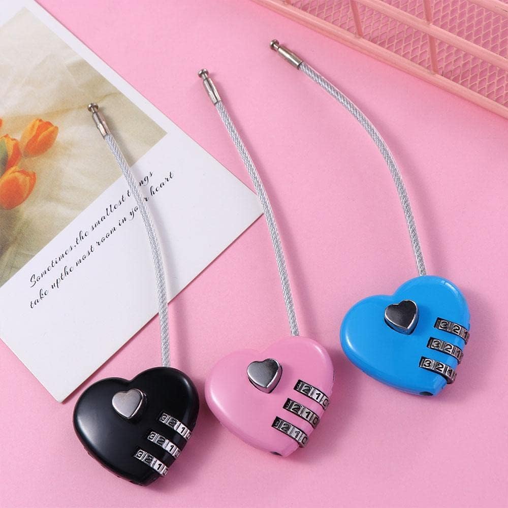 6pcs Heart Shape Padlock Luggage Travel Lock - Love Shape Password Lock for Suitcase - Combination Padlock for Gym Drawer - 3 Dial Digit Password Lock