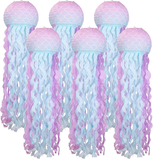 6pcs Mermaid Scales Jellyfish Lanterns for Under The Sea Party Decorations - LIHAO Mermaid Birthday Decorations