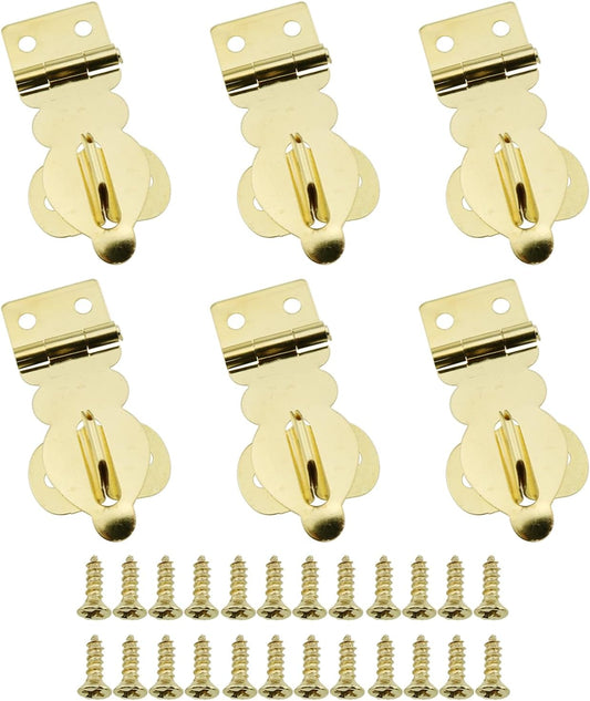 6PCS Mini Decorative Hitch Padlock Set - Solid Brass Gold Coloured with Clasp for Wooden Crates, Jewelry Boxes, and Toolboxes