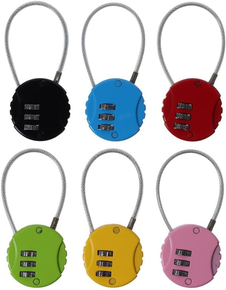 6Pcs Multicolor 3 Digit Combination Locks with Wire Rope for Backpacks, Suitcases, Doors, and Sports Lockers