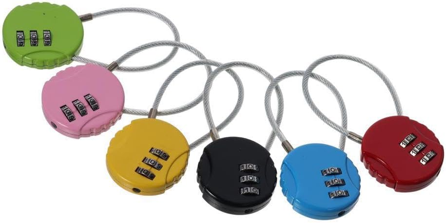 6Pcs Multicolor 3 Digit Combination Locks with Wire Rope for Backpacks, Suitcases, Doors, and Sports Lockers