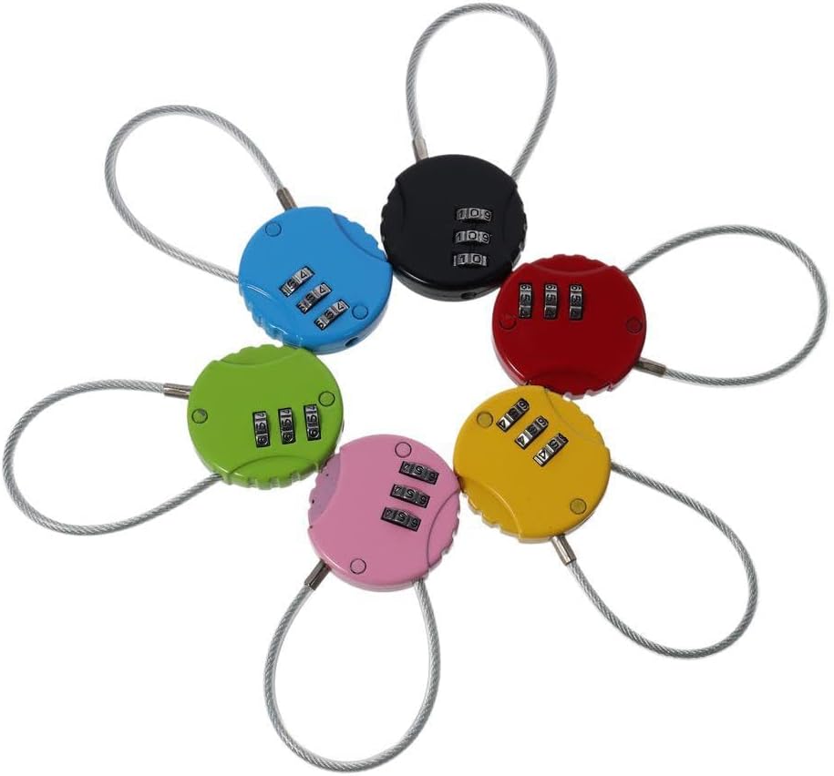 6Pcs Multicolor 3 Digit Combination Locks with Wire Rope for Backpacks, Suitcases, Doors, and Sports Lockers