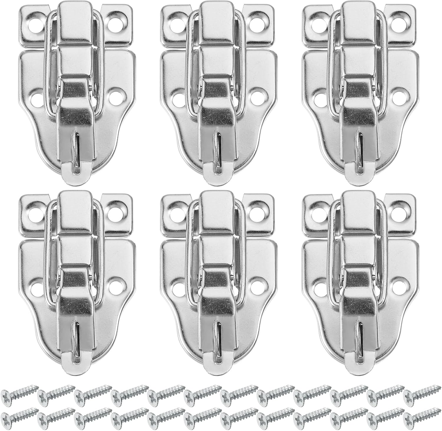 6Pcs Silver Metal Duck-Billed Toggle Hasp Latch with Padlock Hole for Jewelry Box Wooden Case Decor