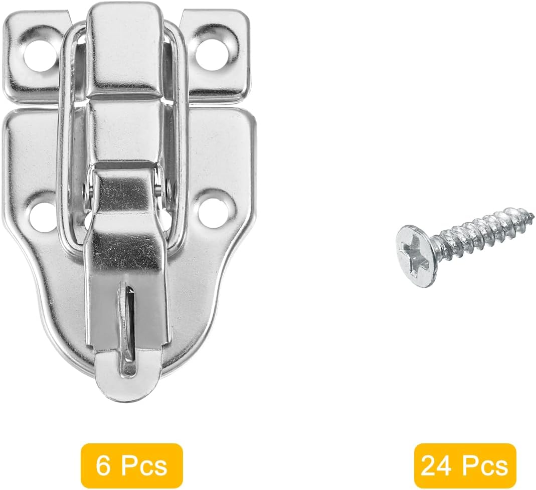 6Pcs Silver Metal Duck-Billed Toggle Hasp Latch with Padlock Hole for Jewelry Box Wooden Case Decor