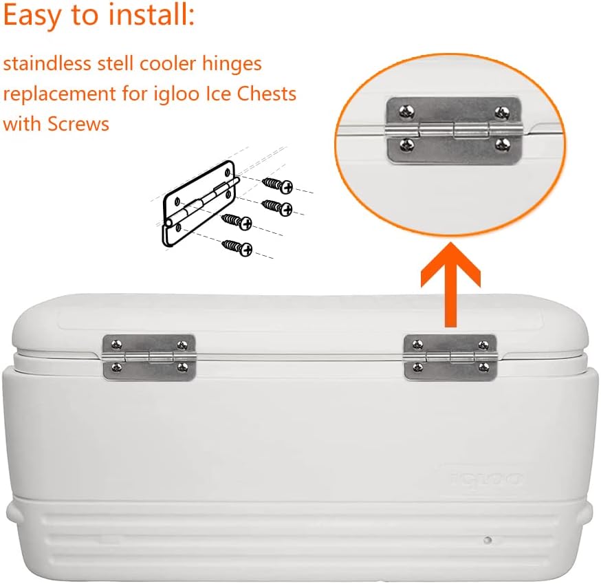 6pcs Stainless Steel Replacement Cooler Hinges and Screws Set for Igloo Style Ice Chests