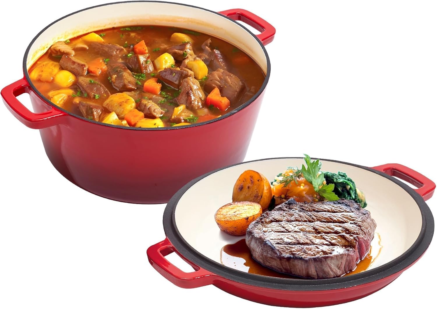 6QT Enameled Cast Iron Dutch Oven Pot with Lid - Oven Safe up to 500°F - Red Classic Round Pot for Versatile Cooking