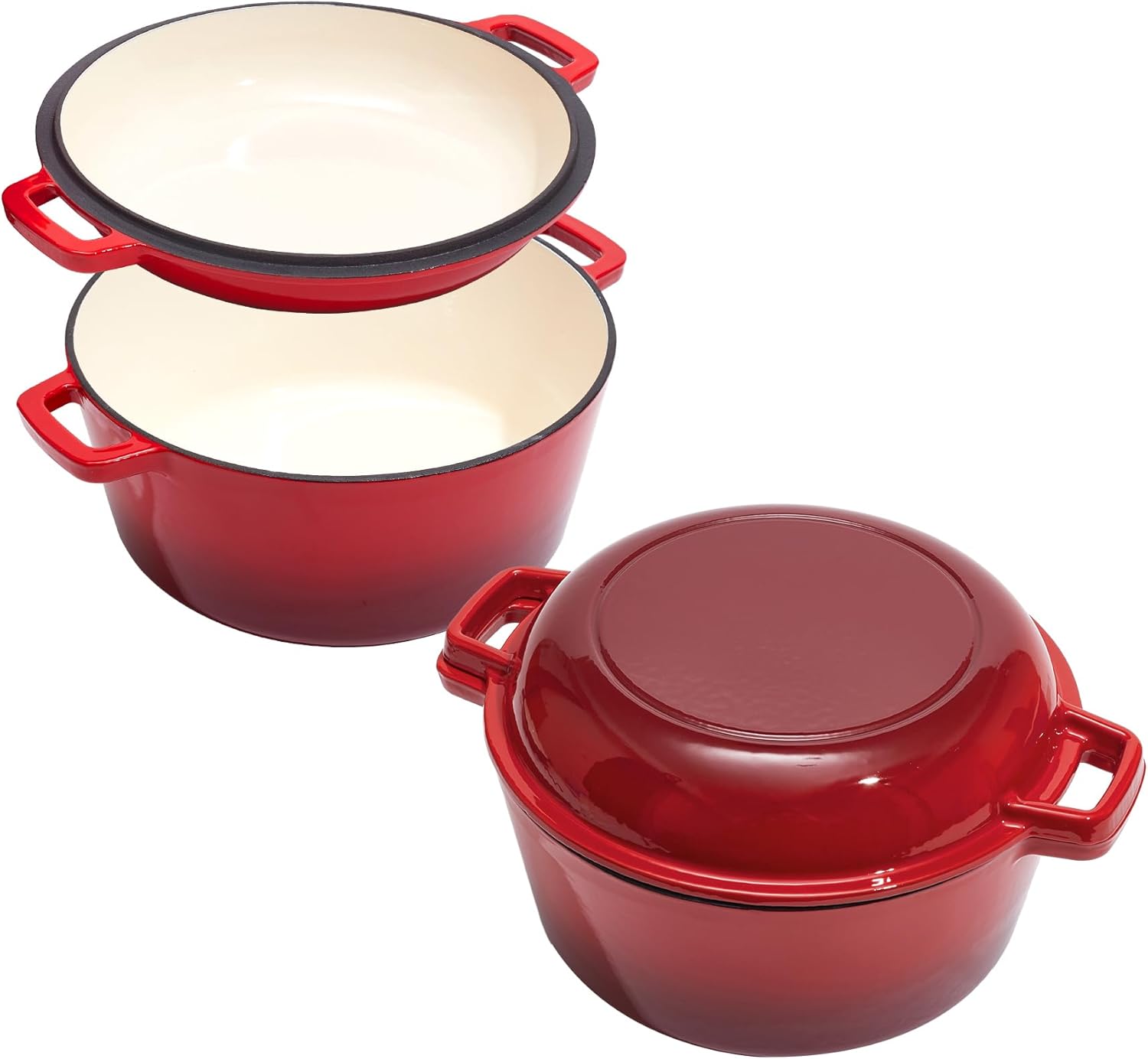6QT Enameled Cast Iron Dutch Oven Pot with Lid - Oven Safe up to 500°F - Red Classic Round Pot for Versatile Cooking