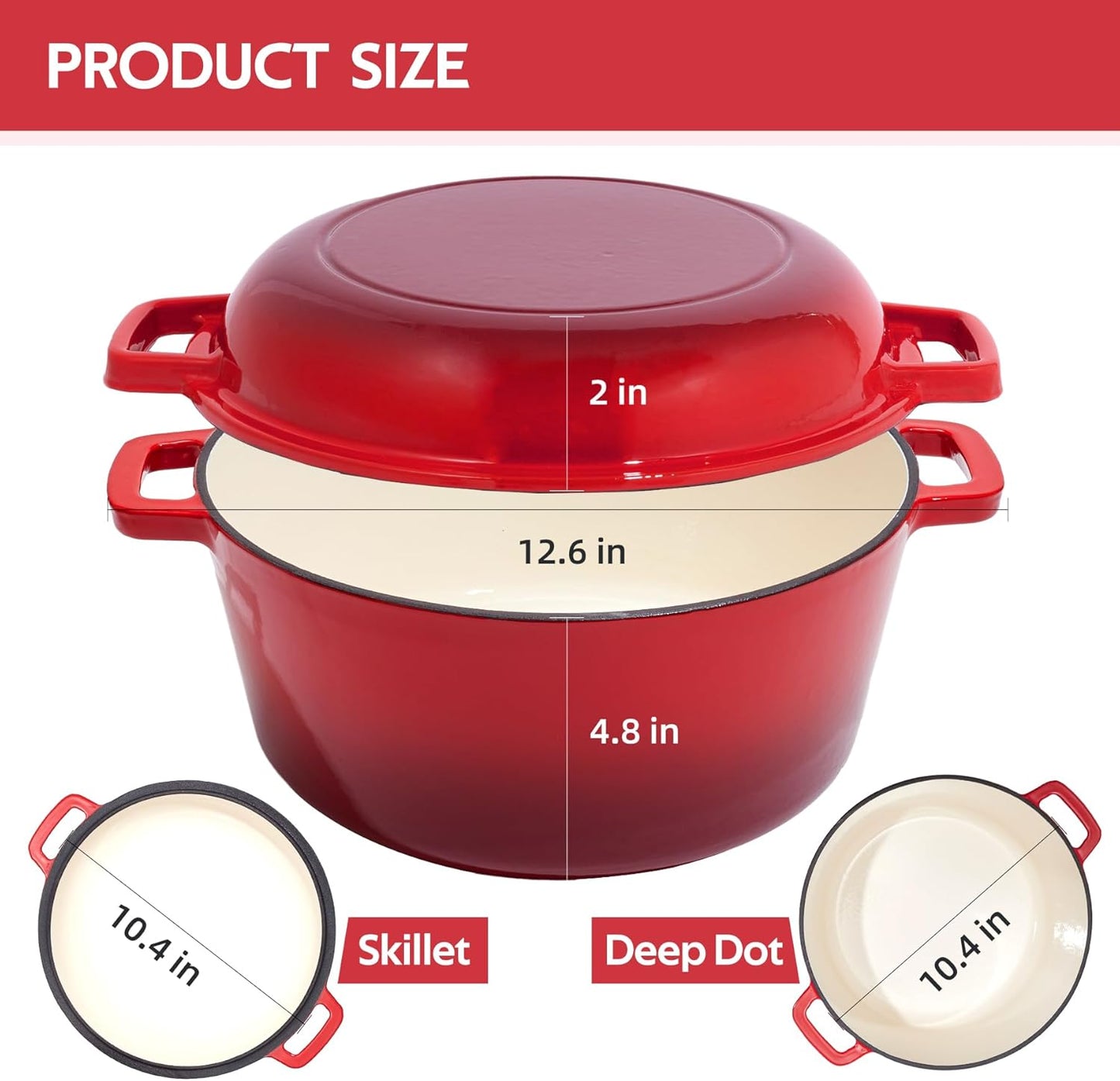 6QT Enameled Cast Iron Dutch Oven Pot with Lid - Oven Safe up to 500°F - Red Classic Round Pot for Versatile Cooking